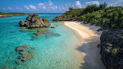 エメラルドグリーンの海と白い砂浜