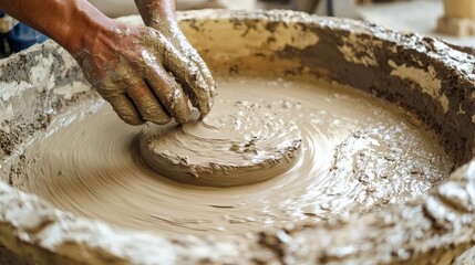 Clay being molded on a wheel in a creative workspace