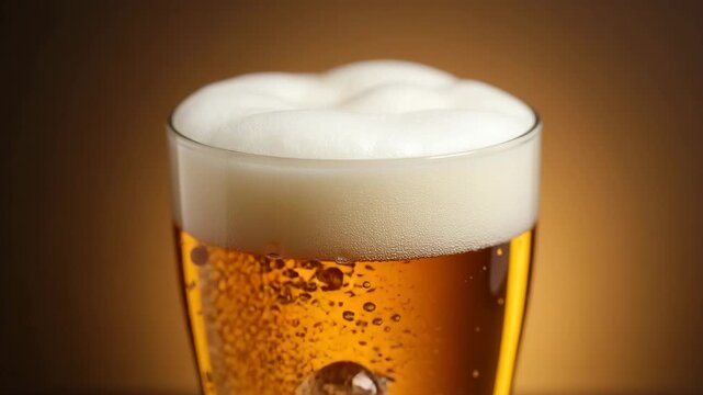 Macro Shot of Creamy Beer Foam: Captivating Head Retention and Carbonation Details for Brewery Marketing - Perfect for Stock Photos with Left Space for Text
