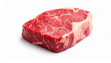 Fototapeta premium Freshly Cut Beef Steak on Bright White Background Showcasing Textures and Rich Color of Meat