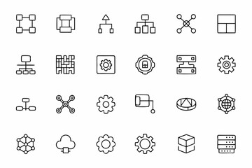 A creative bundle portraying modular design, component assembly, and system architecture in clean single-line form. Perfect for tech startups, software companies, and UI/UX portfolios.