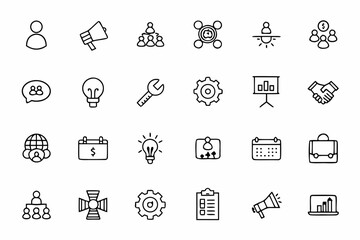 A modern bundle showcasing key startup elements, networking icons, and strategy visuals in elegant continuous-line art. Ideal for startup websites, investor presentations, and marketing materials