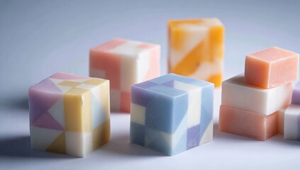 Obraz premium Colorful, geometric soap bars in pastel shades