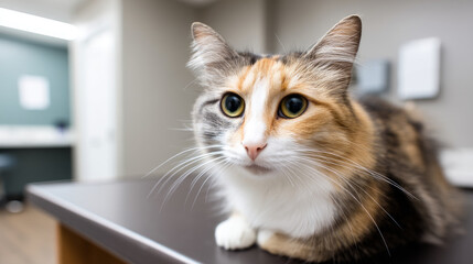 Close up of veterinarian checking cat's heart with stethoscope in clinic. Injury recovery, healthcare concept, pet treatment and prevention, trust and care. Caring for our smaller brothers