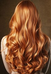 Fototapeta premium Hair model with long shiny curls in salon lighting