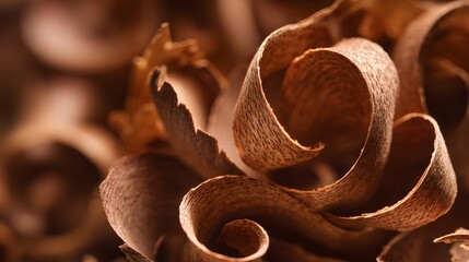 Fototapeta premium Close-up view of intricate wood shavings.
