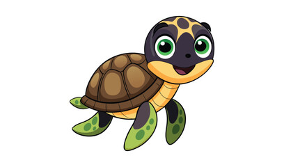 Obraz premium Cute cartoon baby sea turtle with big green eyes and a happy smile
