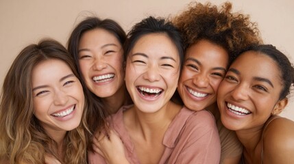 Beautiful smiles of women showcasing joy in a natural setting with perfect faces