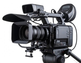 Professional video camera, detailed view, on a white background