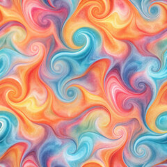 Vibrant swirling rainbow circles create a seamless colorful spiral pattern for a retro wallpaper design