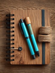 Notebook on wood table banner