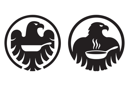 Eagle logo with cooking pan representing culinary symbolism