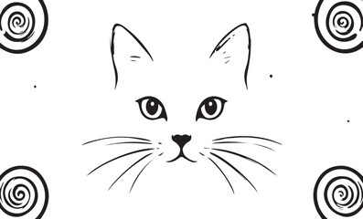 Minimal cat face line drawing with decorative corners, elegant pet art for creative design and home decor projects