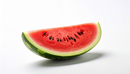 Vibrant Slice of Watermelon Juicy Refreshing Fruit with Bright Red Flesh and Green Rind on White Background
