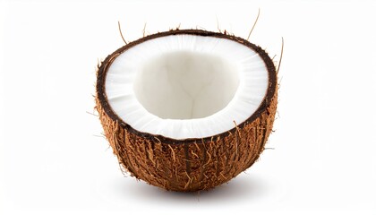 Fresh Coconut Isolated on Bright White Background Highlighting Natural Texture and Tropical Vibes