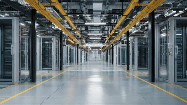 Modern data center interior with servers and organized cables  