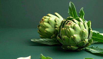 Obraz premium Vibrant Artichoke Flowers Blossoming on a Lush Green Surface Creating a Fresh and Natural Atmosphere