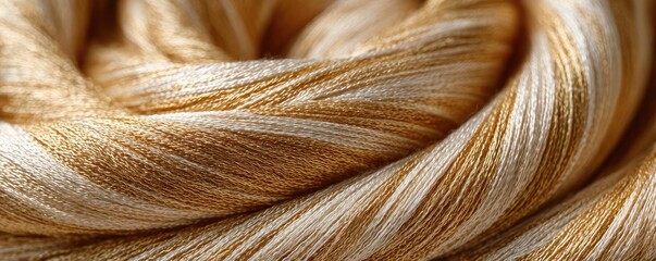 Ripped knit in silk section concept. Close-up of woven golden threads in intricate patterns.