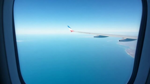 Aerial Perspective of Tranquil Ocean Horizon Meeting Sky from Light Aircraft Window - Professional Stock Image with Empty Space for Text