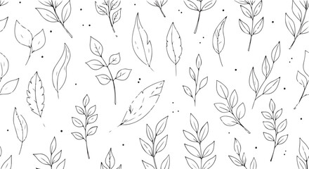 Fototapeta premium Botanical seamless pattern with leaves, white background, vector design