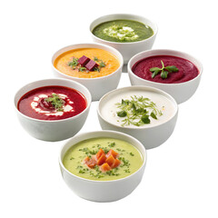 Assorted Bowls of Colorful Cream Soups &ndash; Gourmet Food Photography