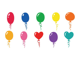 Colorful Balloon Celebration: A vibrant collection of colorful balloons of diverse shapes, each floating with playful streamers, creating a whimsical and joyful celebration scene.