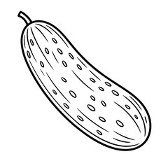 A black and white cucumber illustration line art of a coloring page