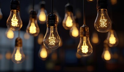 Warm, glowing Edison bulbs hang in clusters
