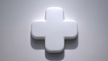 Fototapeta premium 3D rendered white plus sign on light gray surface