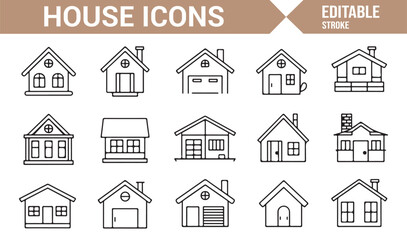 Fototapeta premium A series of house icons representing residential buildings, apartments, cottages, and more.