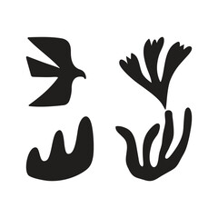 Abstract Black and White Bird and Plant Silhouette Design