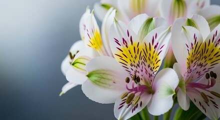 Fototapeta premium Close up of a beautiful bouquet of white and yellow alstroemeria flowers with delicate petals