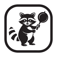 Smiling raccoon character holding a frying pan icon © MdMezbahul