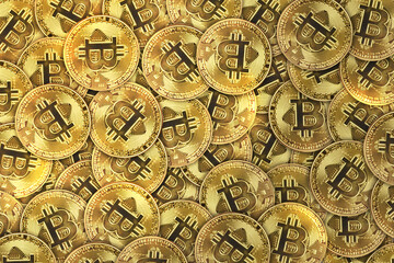 Seamless background pattern of golden Bitcoin coins, perfect for cryptocurrency, digital asset, or blockchain-themed designs.