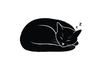 Illustration of a black cat curled up and sleeping soundly, indicated by 