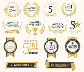 Award winner retro vintage badges and labels collection stock illustration 