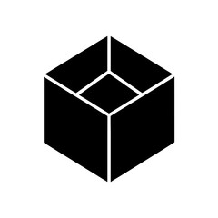 Isometric open box art on transparent background silhouette