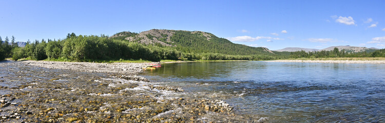 Panorama of the mountain river Sob.