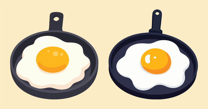 Cartoon Fried Egg in Pan Vector Illustration