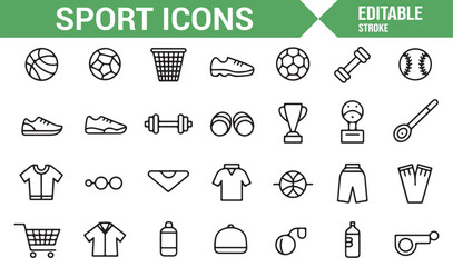 A collection of workout-related icons, featuring basketball, gym gear, and athletic apparel.