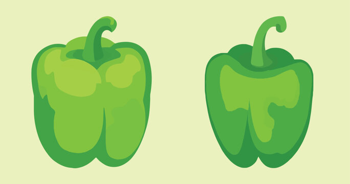 Flat Design Green Bell Pepper Vector Clipart Set