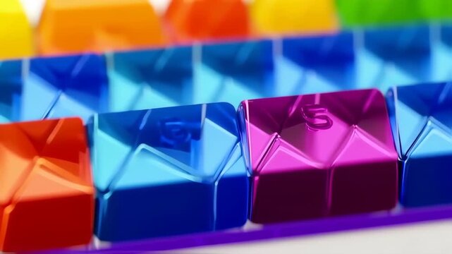 Close-up of colorful, geometric, translucent blocks