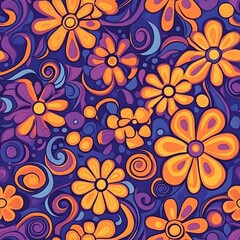 Colorful Floral Pattern with Swirls and Vibrant Background