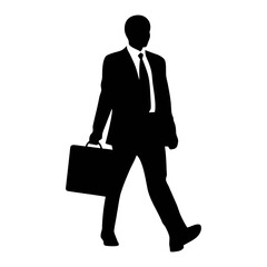 Silhouette of businessman walking with briefcase professional career success concept art