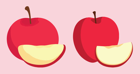 Flat Red Apple Vector Clipart with Slice