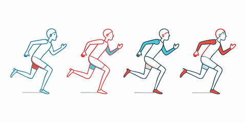 Four Runners in Different Color Schemes Showing Motion and Variety Sports Theme
