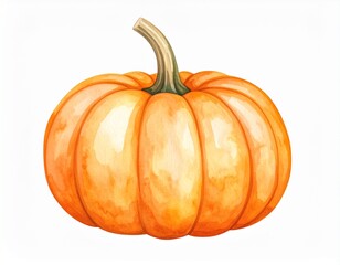 Obraz premium Watercolor illustration of a ripe orange pumpkin, a symbol of the autumn harvest and seasonal celebration.