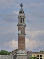 San Fedele clock tower the tallest circular bell tower in Europe, Palazzolo sull'Oglio, Italy.