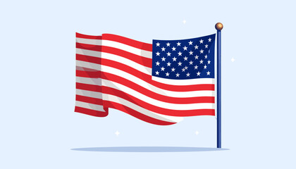 A stylized illustration of the United States of America flag waving on a flagpole. A symbol of national pride and patriotism.