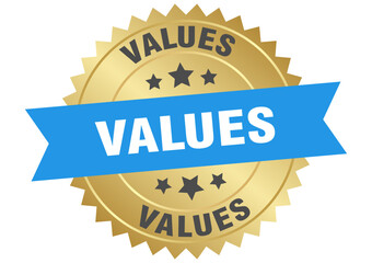 values. values round blue and gold label isolated on transparent background